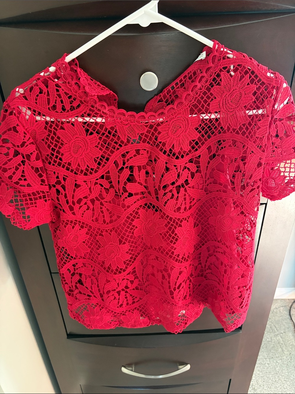Zara Red Floral Lace Short Sleeve Top